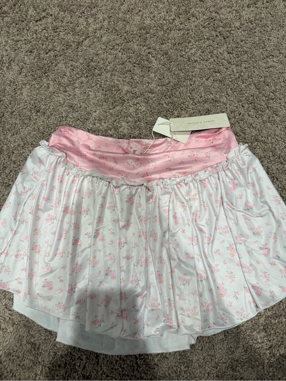 Altar’d State Pink Floral Satin Waistband Skirt